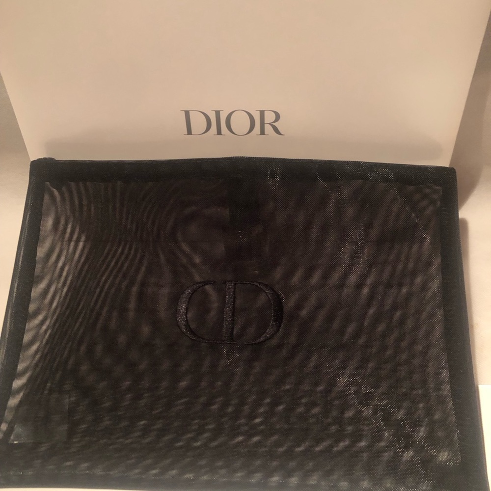NWT in box Christian Dior black sheer embroidered pouch/clutch